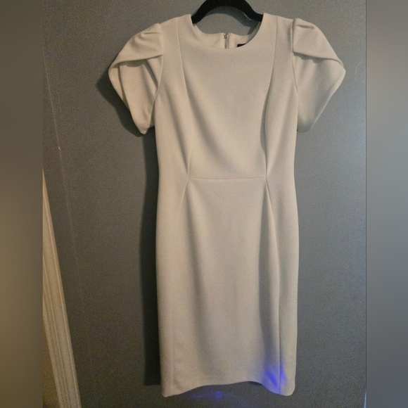 Size 4 Andrew Marc White Sheath Dress Knee Length Bride Bachelorette Business - Picture 2 of 5